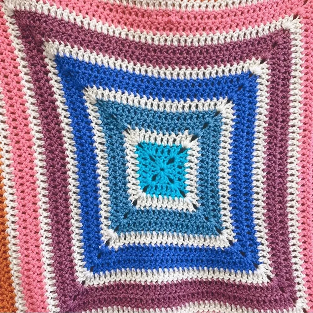 Hand knit centaur mandala multi color rainbow granny square afghan throw blanket